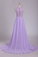 2023 See-Through Scoop A Line Sweep Train Prom Dresses With Applique And Slit