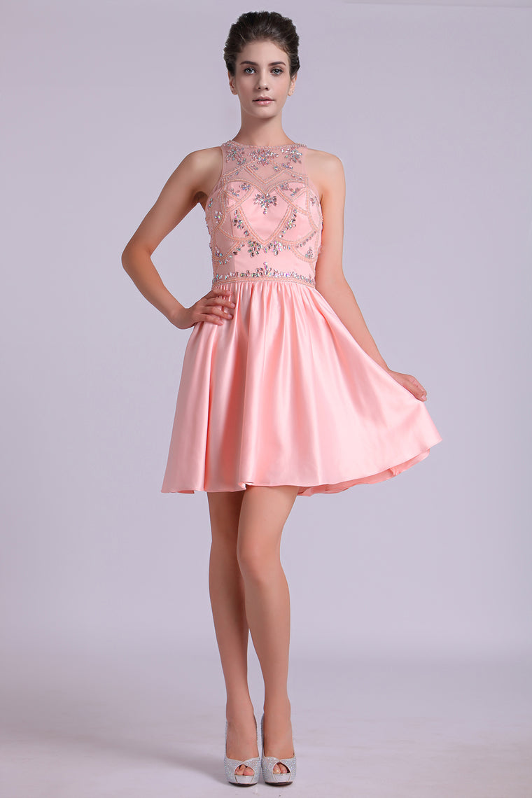 2023 Scoop A Line Homecoming Dresses Satin Short