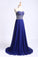 2023 Dark Royal Blue Prom Dress Sweetheart Beaded Bodice A Line Chiffon