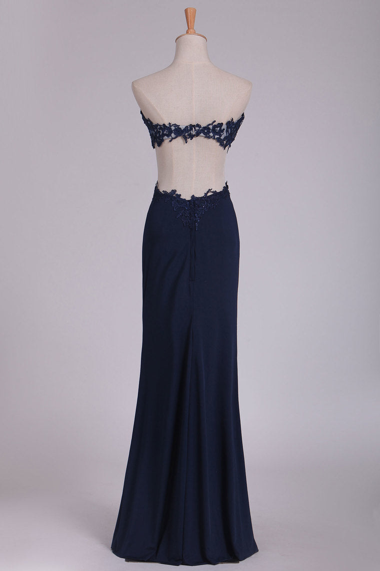 2023 Prom Dresses Sweetheart Sheath With Applique And Slit Floor Length