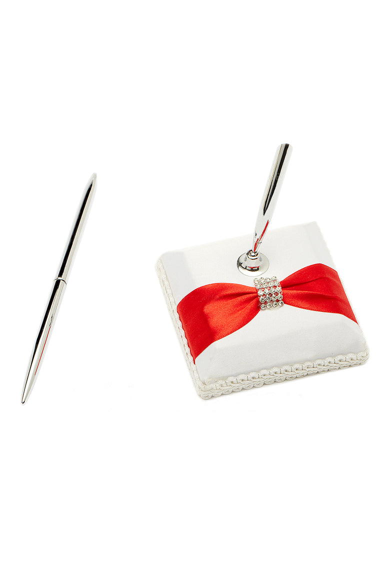 High Quality Rhinestones/Bow Guestbook & Pen Set