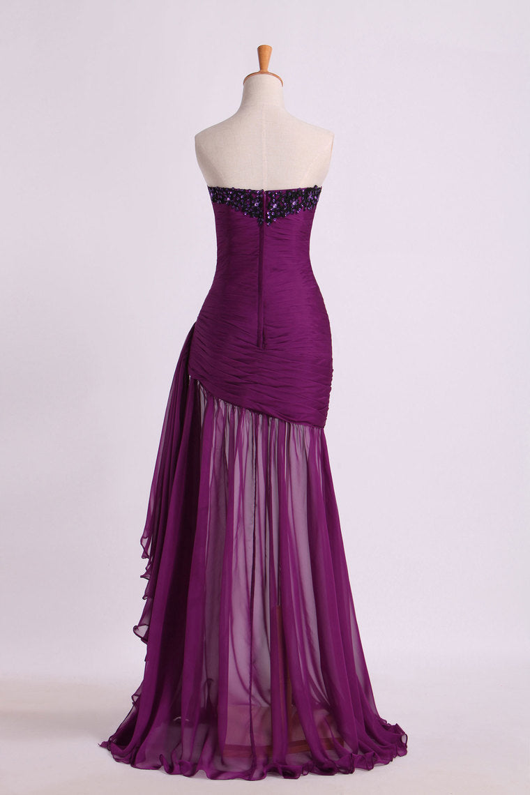 2023 Prom Dresses Ruffled Bodice Sheath/Column With Beads&Applique Floor Length
