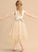 Scalloped Sleeveless Lace/Bow(s) Dress Flower With A-Line Tulle Eva Flower Girl Dresses - Neck Girl Tea-length