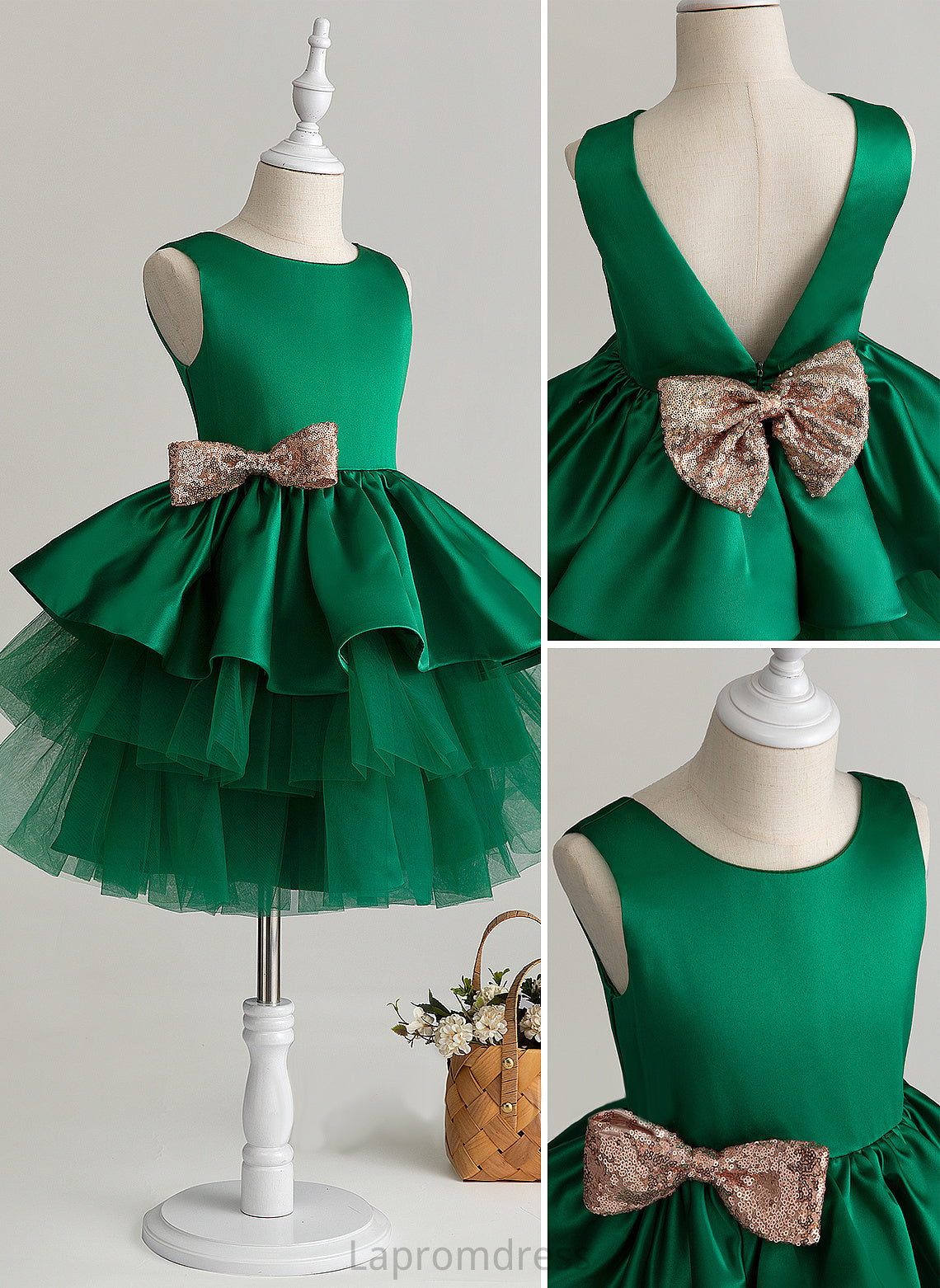 Tulle Sleeveless - Neck Flower Scoop Bow(s) Flower Girl Dresses Girl Dress Ball-Gown/Princess Knee-length Alanna With