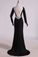 2023 Open Back Bateau Prom Dresses Sheath Spandex Black With Beading