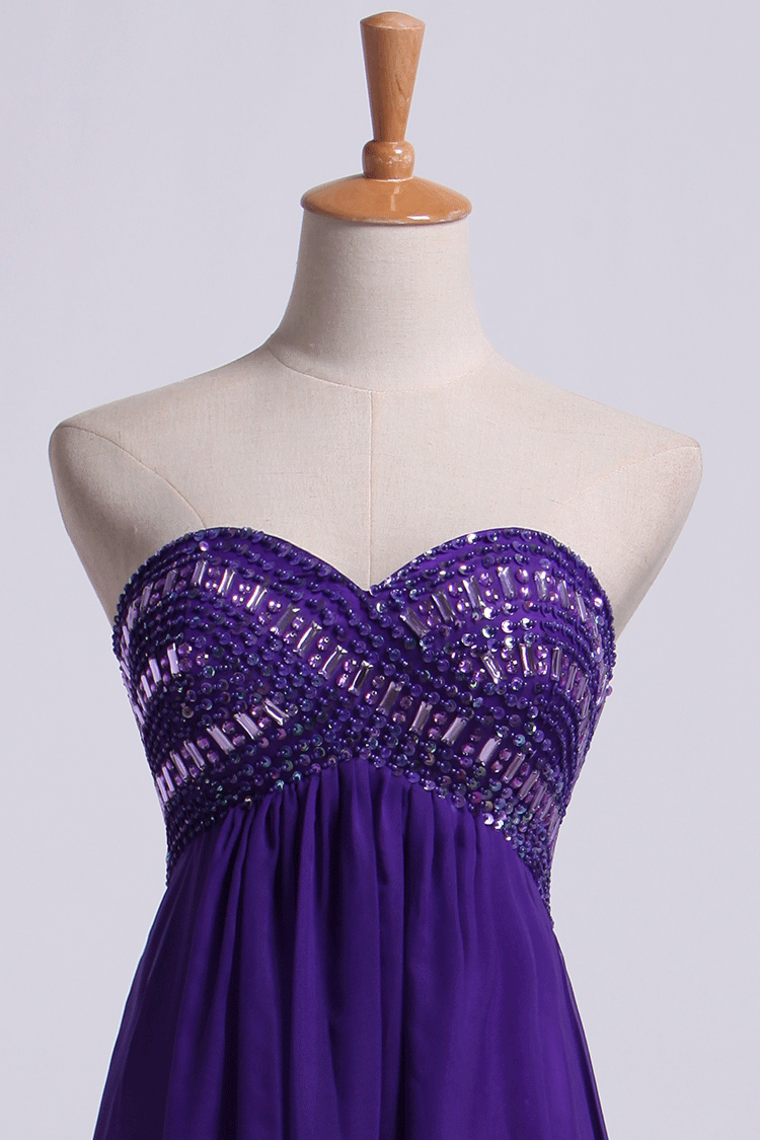 2023 Sweetheart Empire Waist A-Line Prom Dress With Beads Floor-Length Chiffon