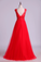 2023 Prom Dresses A Line Scoop Long Tulle V Back Red