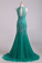 2023 Scoop Mermaid Tulle Prom Dresses Fully Beaded Bodice Sweep Train