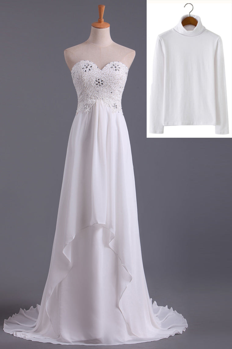 2023 Musilim Wedding Dresses Empire Waist Sweetheart Chiffon With Beading&Sequince