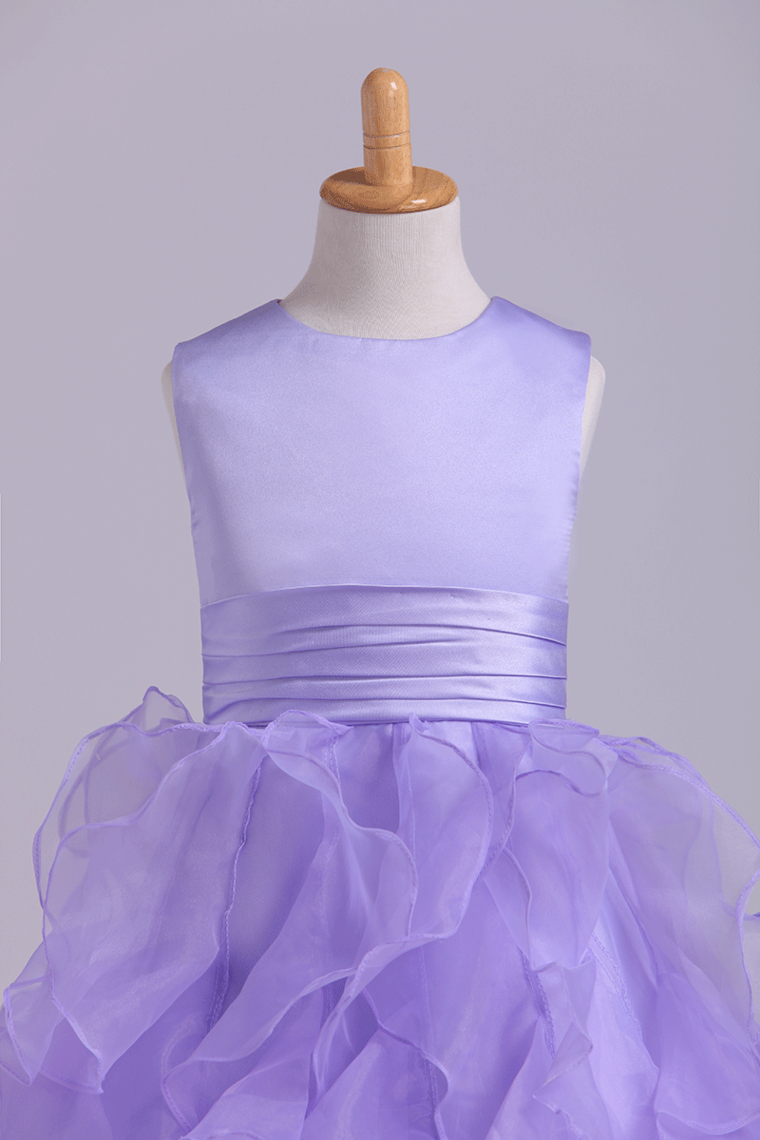 2023 Flower Girl Dresses Ball Gown Scoop Floor Length Organza