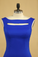 2023 Plus Size Prom Dresses Square Neckline Sweep Train With Bow-Knot Dark Royal Blue