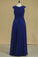 2023 Dark Royal Blue A Line Cowl Neck Prom Dresses Chiffon With Applique And Beads