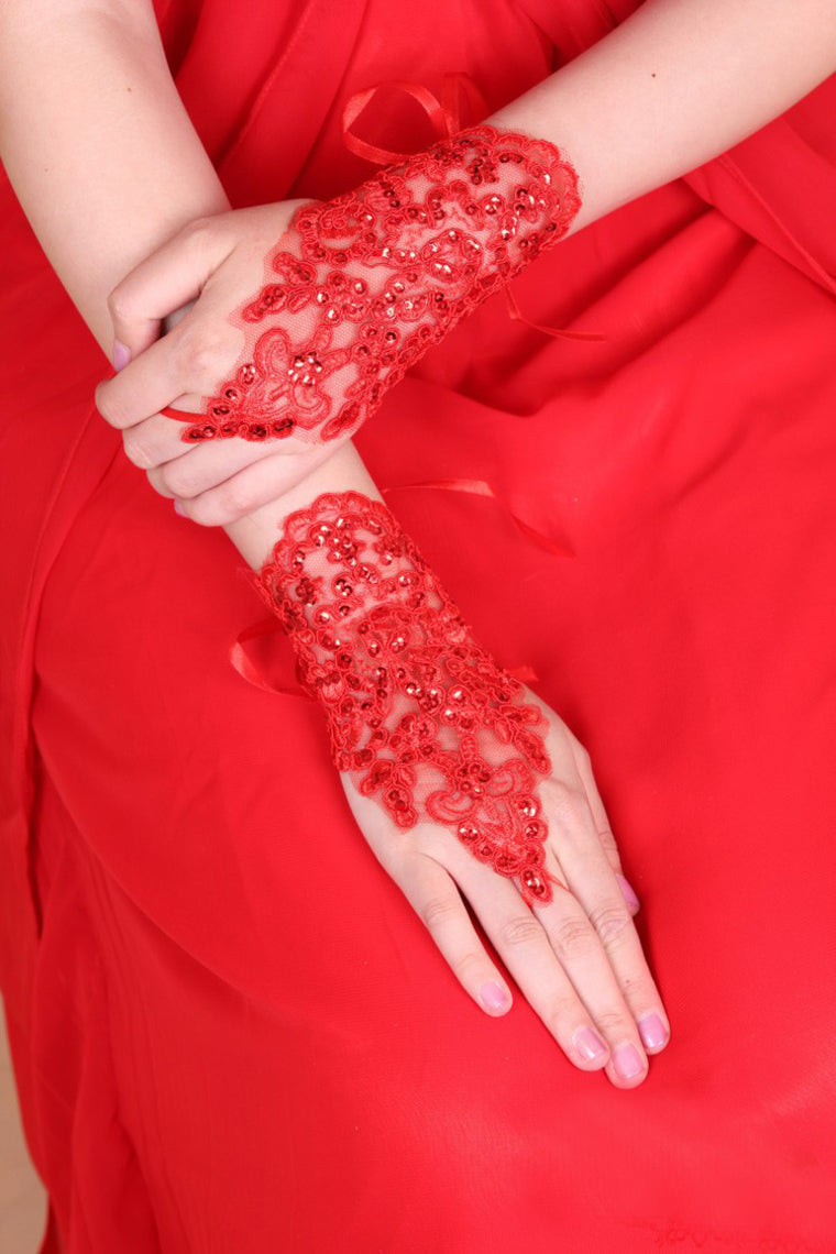 2023 Lace Wrist Length Bridal Gloves #ST1001