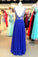 2023 Prom Dresses A-Line Scoop Floor-Length Dark Royal Blue Chiffon Beaded Bodice