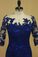 2023 Bateau Dark Royal Blue Mother Of The Bride Dresses 3/4 Length Sleeve With Applique Satin Dark Royal Blue