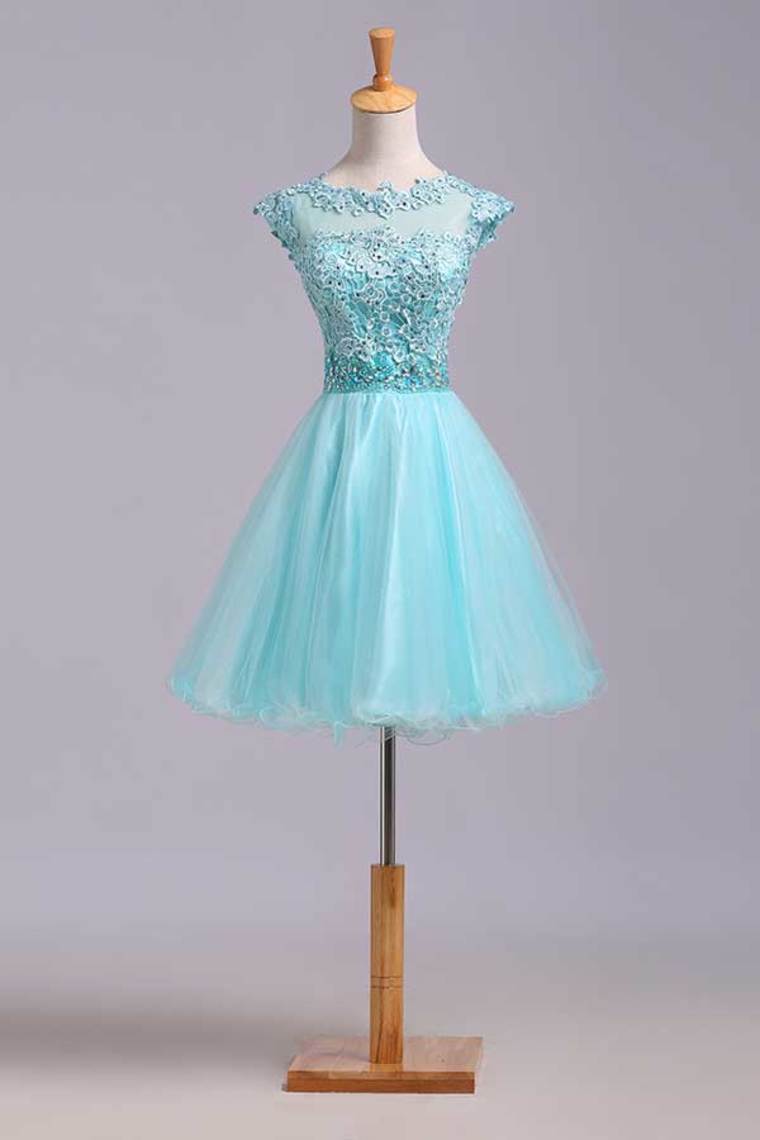 2023 Homecoming Dresses A Line Scoop Short/Mini Tulle&Lace