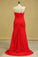 2023 Red One Shoulder Pleated Bodice Sheath Evening Dress Chiffon With Applique
