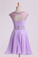 2023 Homecoming Dresses Scoop A Line Beaded Neckline&Waistline Short/Mini Chiffon