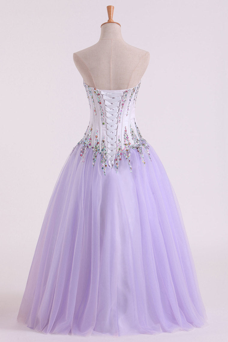 2023 Tulle Sweetheart Beaded Bodice Ball Gown Quinceanera Dresses Floor Length