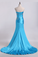 2023 Mermaid Strapless Elastic Satin With Beadings Prom Dresses Sweep/Brush Train