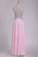 2023 Halter A Line Prom Dresses Beaded Bodice Chiffon Floor Length