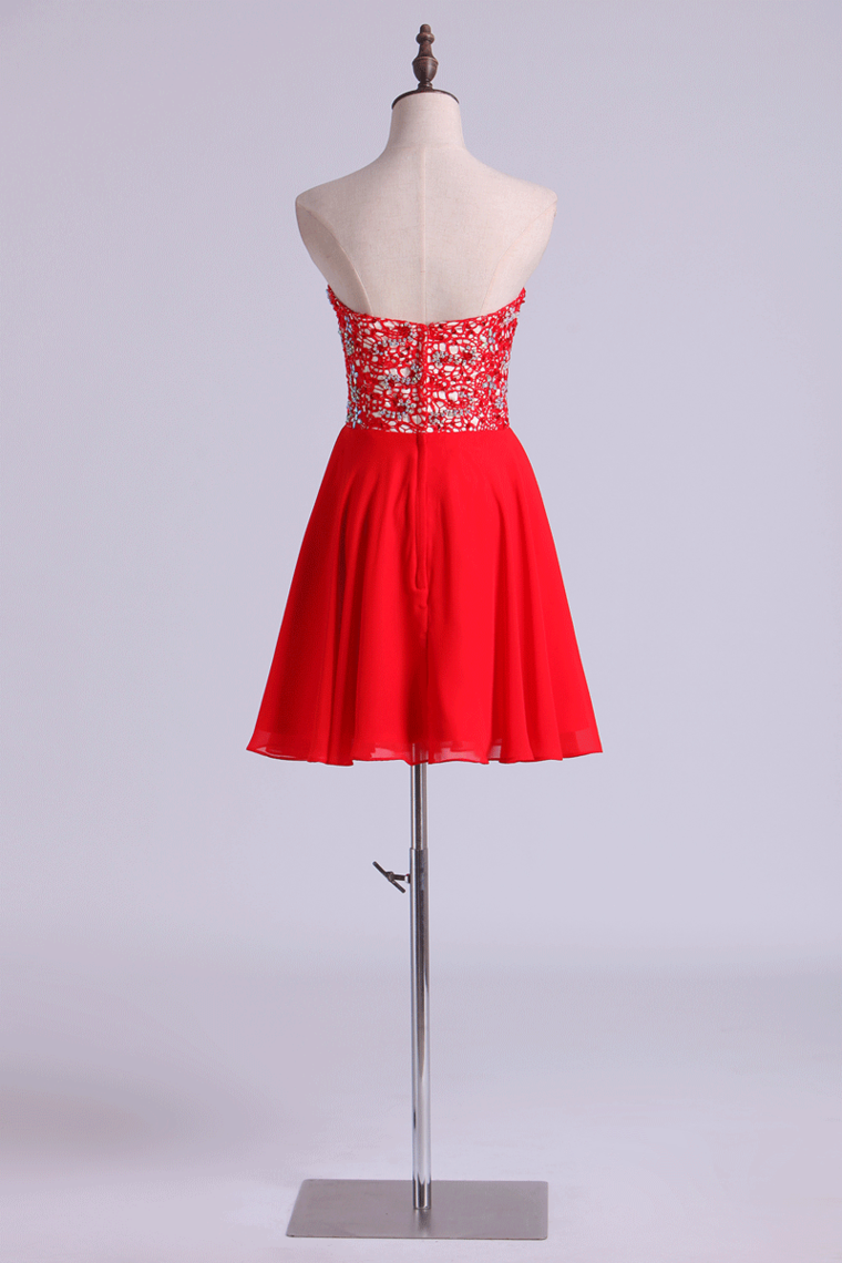 2023 Sweetheart A Line Short/Mini Homecoming Dresses Lace & Chiffon