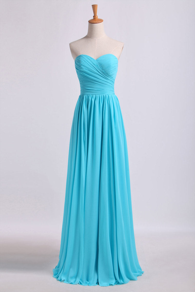 2023 Sweetheart Pleated&Fitted Bodice A Line Dress Full Length With Layered Chiffon Skirt